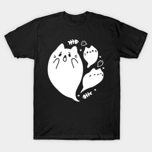 Halloween Ghost Cat Minimal White T-Shirt